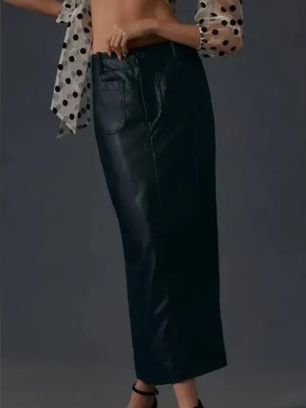Maeve by Anthropologie The Colette Faux‎ Leather Maxi Skirt Black Small